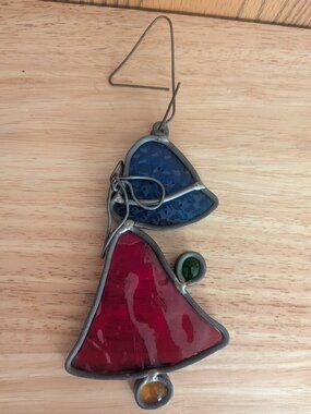 VTG Stained Glass Girl in Bonnet  Minimalist Suncatcher Colorful Window Art